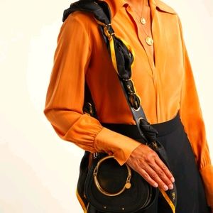 CHLOÉ Silk scarf-woven leather bag strap